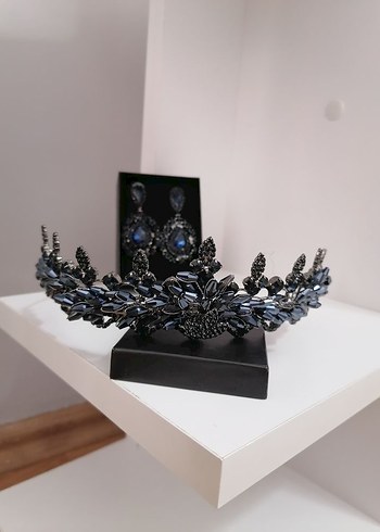 Lacivert Parlak Taşlı Gotik Saç Aksesuarı - Görsel 3