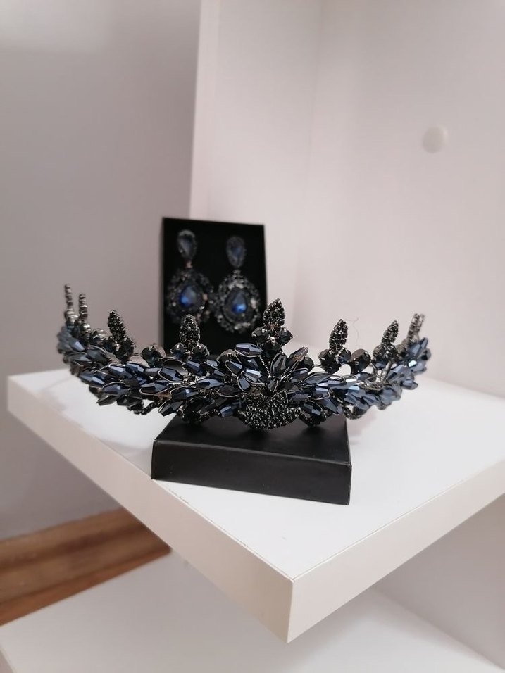 Lacivert Parlak Taşlı Gotik Saç Aksesuarı - Görsel 3