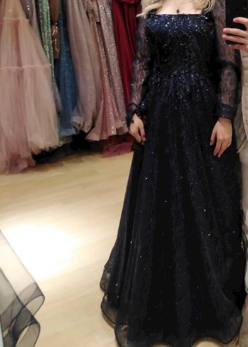 Drapeli Siyah Uzun Gotik Abiye Elbise - Görsel 2