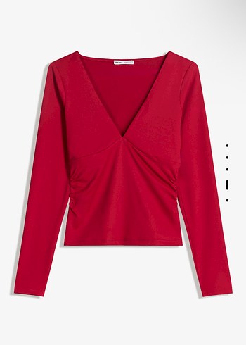 Büzgülü uzun kollu v yaka bluz - Görsel 4