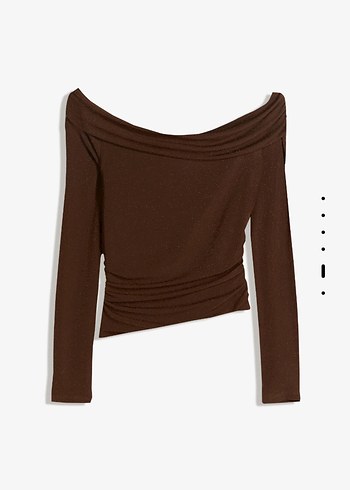 Kahverengi Simli Drapeli Uzun Kollu Bluz - Görsel 5