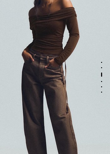 Kahverengi Simli Drapeli Uzun Kollu Bluz - Görsel 3