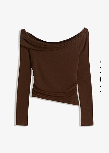 Kahverengi Simli Drapeli Uzun Kollu Bluz - Görsel 4