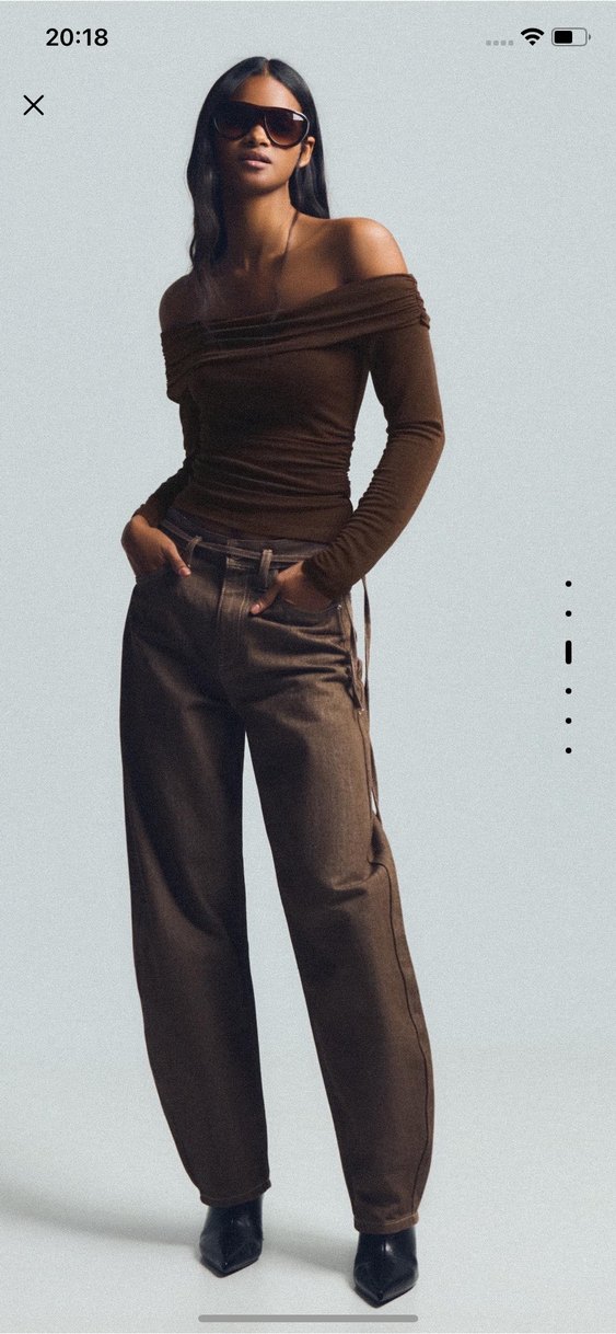 Kahverengi Simli Drapeli Uzun Kollu Bluz - Görsel 3