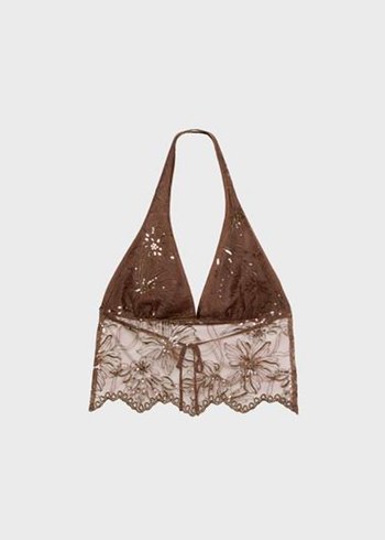 Parlak işlemeli halter yaka bluz - Görsel 5