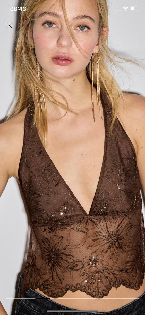 Parlak işlemeli halter yaka bluz - Görsel 3