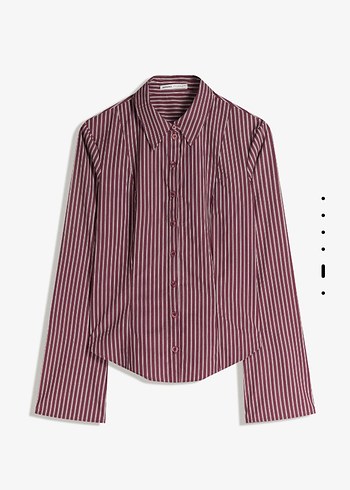 Bordo Çizgili Kadın Gömlek - Görsel 3