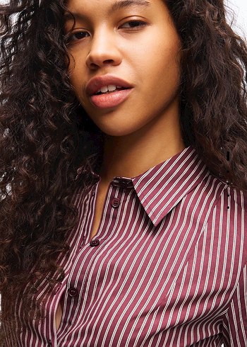 Bordo Çizgili Kadın Gömlek - Görsel 2
