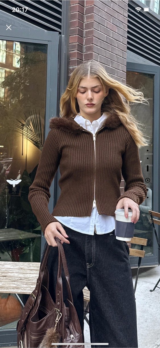 Suni kürk kapüşonlu hırka - Görsel 2