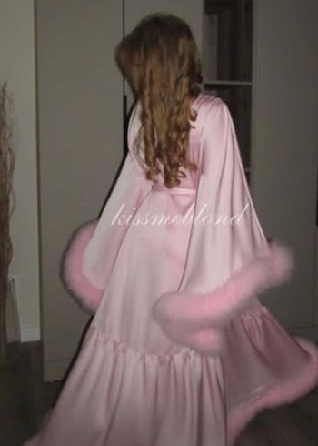 Pembe Uzun Kollu Tüylü Gecelik - Görsel 2