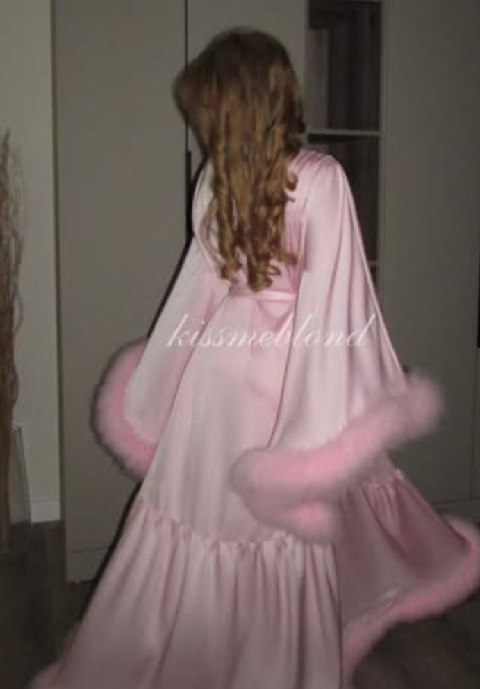 Pembe Uzun Kollu Tüylü Gecelik - Görsel 2