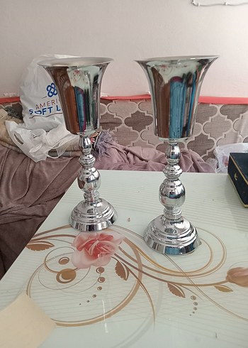 Beden gri Renk Parlak Beyaz Şamdan Çift Seti