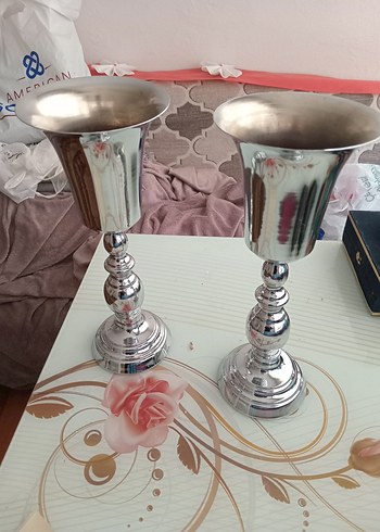 Diğer Parlak Beyaz Şamdan Çift Seti