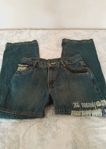 12-13 Yaş Beden Gri Baskılı, Kız Çocuk Kot Pantolon,Sokak Tarzı, Vintage