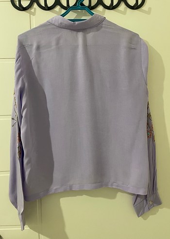 Nakışlı Mor Pamuklu Uzun Kollu Gömlek - Görsel 4