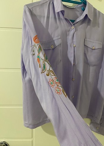Nakışlı Mor Pamuklu Uzun Kollu Gömlek - Görsel 2