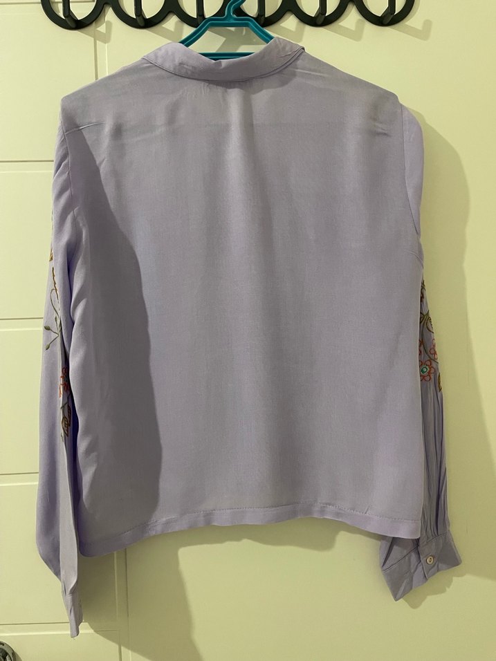 Nakışlı Mor Pamuklu Uzun Kollu Gömlek - Görsel 4