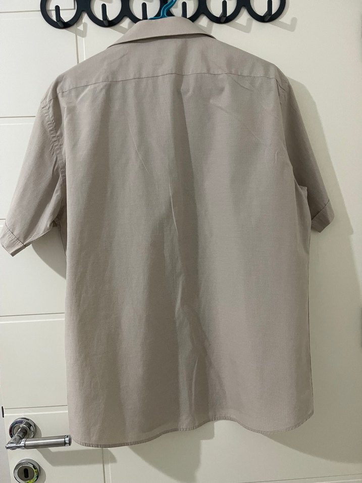 Bej Kısa Kollu Klasik Erkek Gömlek - Görsel 4