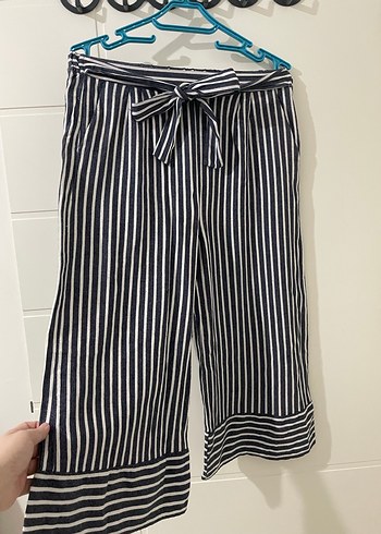 Çizgili Midi Kadın Kumaş Pantolon - Görsel 2