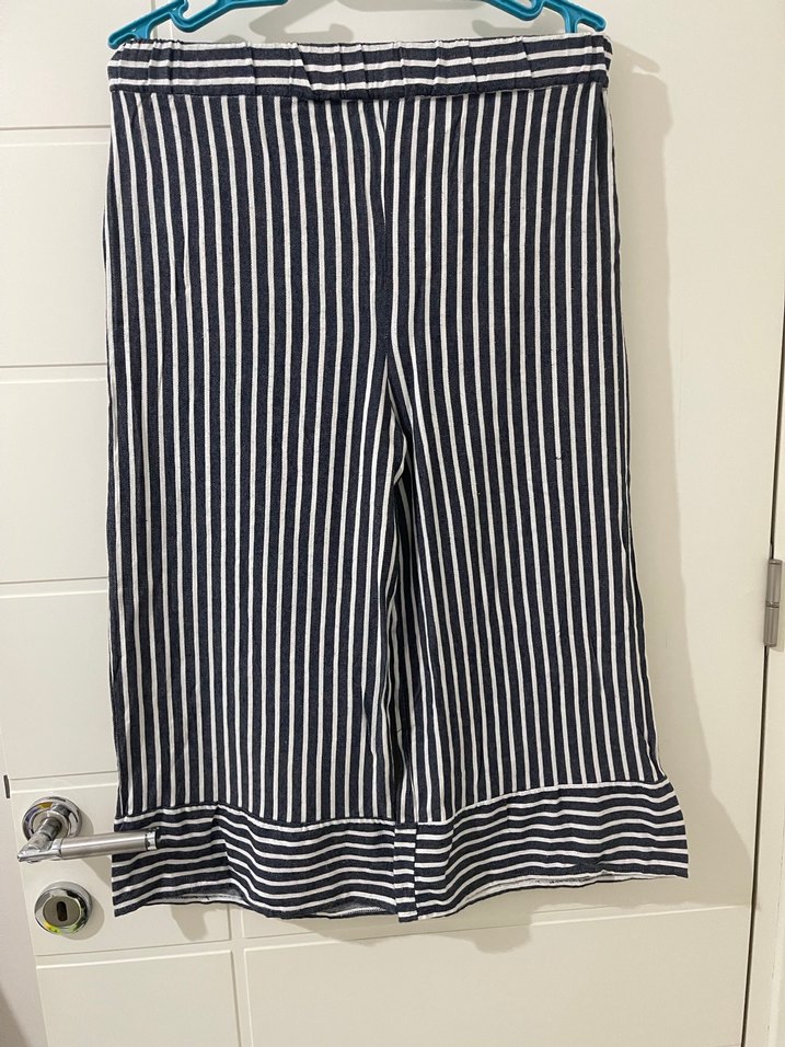 Çizgili Midi Kadın Kumaş Pantolon - Görsel 4