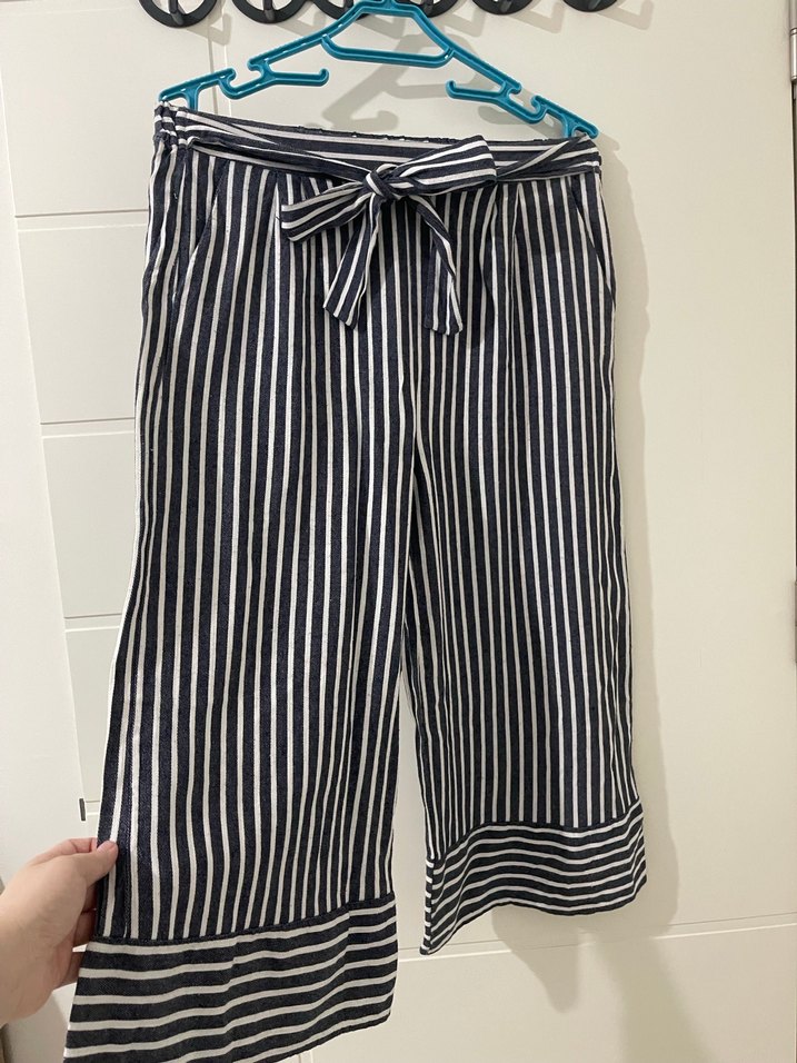 Çizgili Midi Kadın Kumaş Pantolon - Görsel 2