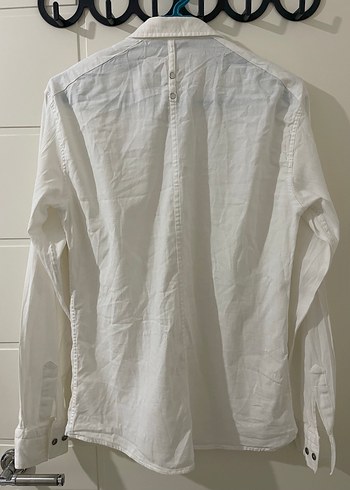 Düğmeli Beyaz Uzun Kollu Keten Gömlek - Görsel 6