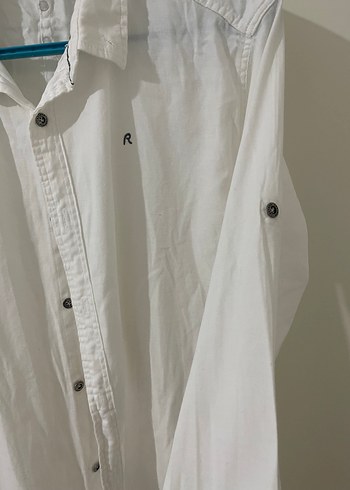 Düğmeli Beyaz Uzun Kollu Keten Gömlek - Görsel 4