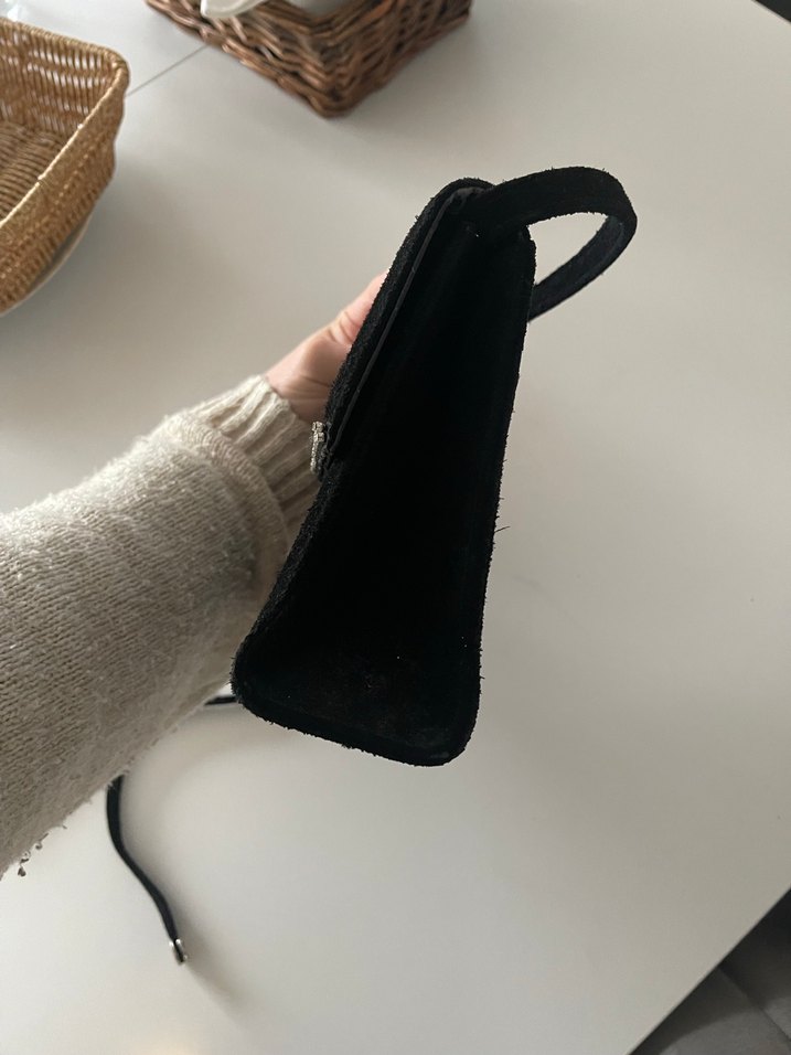 Siyah Süet Parlak Detaylı Kadın Çanta - Görsel 5