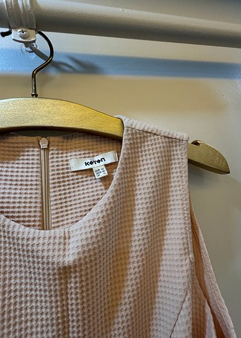 Bej Kolsuz Midi Keten Elbise - Görsel 3