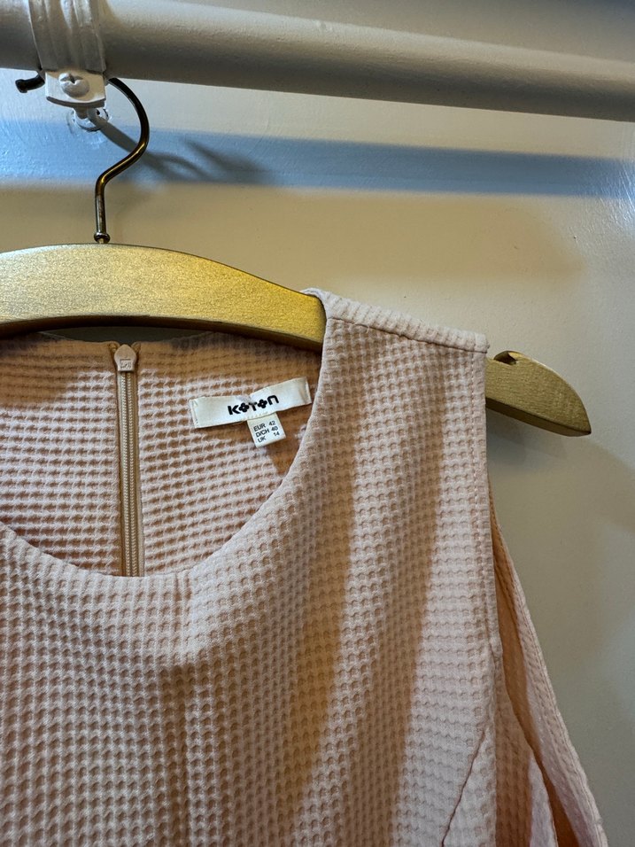 Bej Kolsuz Midi Keten Elbise - Görsel 3