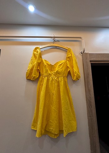 Sarı Midi Straplez Elbise - Görsel 2