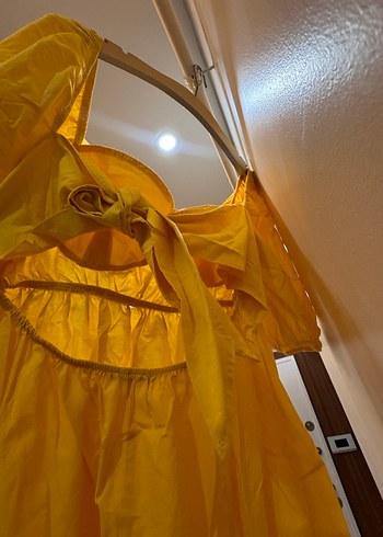 Sarı Midi Straplez Elbise - Görsel 4