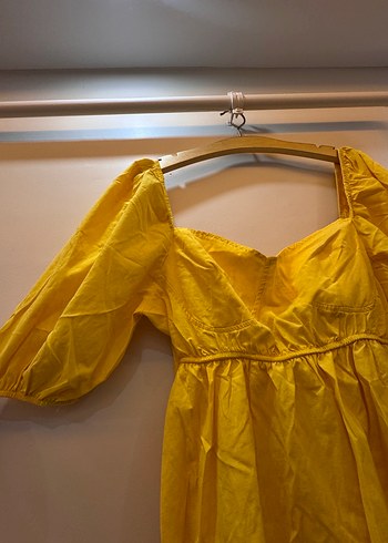 Sarı Midi Straplez Elbise - Görsel 3