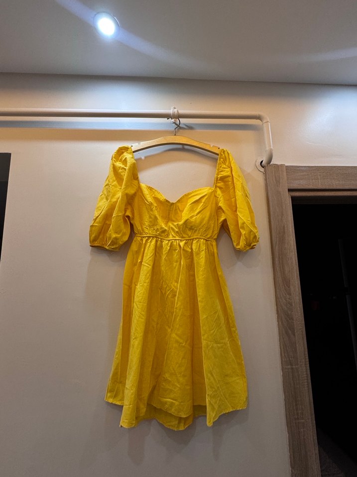 Sarı Midi Straplez Elbise - Görsel 2