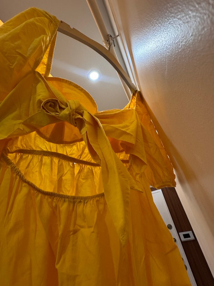 Sarı Midi Straplez Elbise - Görsel 4