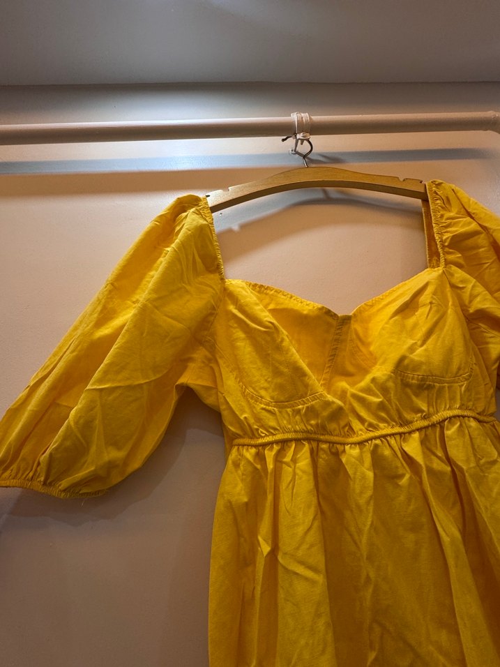 Sarı Midi Straplez Elbise - Görsel 3