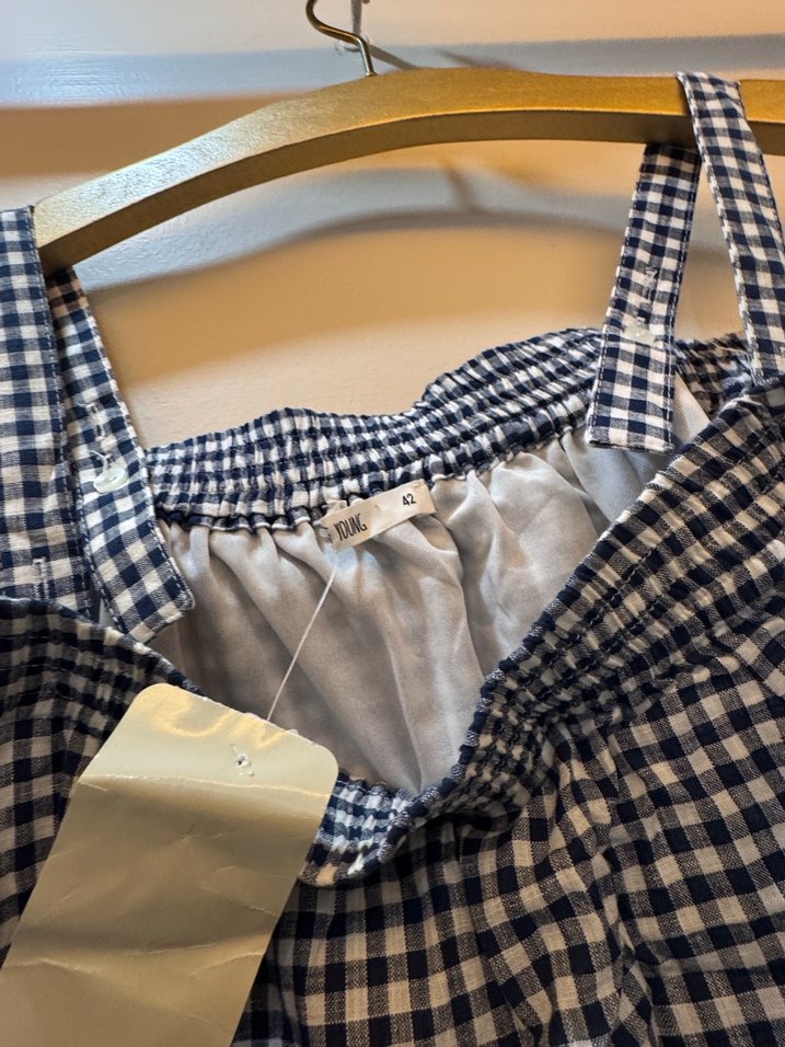 Kareli Midi Askılı Rahat Elbise - Görsel 4