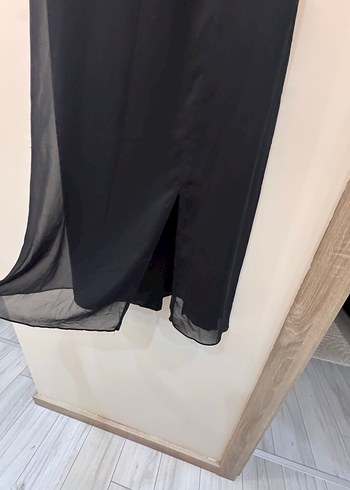 Siyah Uzun Drapeli Kadın Elbise - Görsel 5