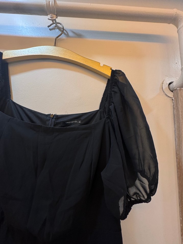 Siyah Uzun Drapeli Kadın Elbise - Görsel 4