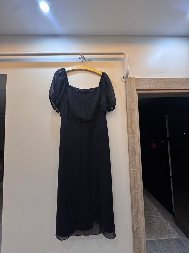 Siyah Uzun Drapeli Kadın Elbise - Görsel 2