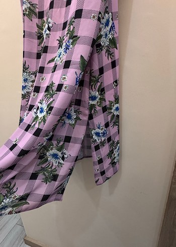 Pembe Çiçekli İnce Askılı Uzun Elbise - Görsel 2