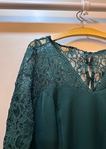 Yeşil Dantel İşlemeli Midi Elbise - Görsel 3