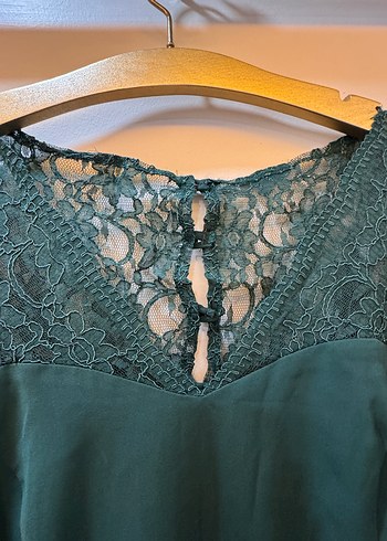 Yeşil Dantel İşlemeli Midi Elbise - Görsel 5