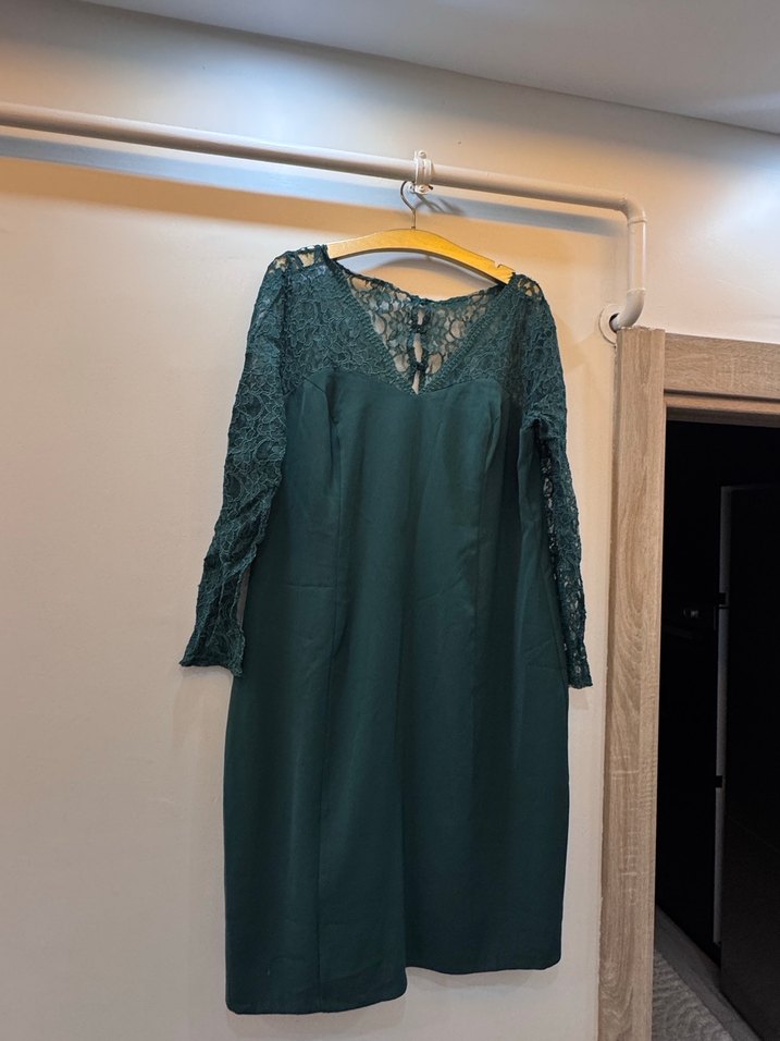 Yeşil Dantel İşlemeli Midi Elbise - Görsel 2