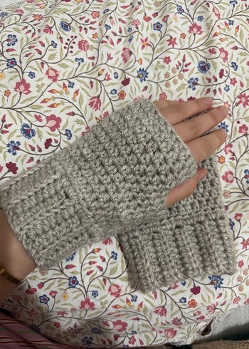 Gri Örgü Bohem Kadın Eldiveni - Görsel 2