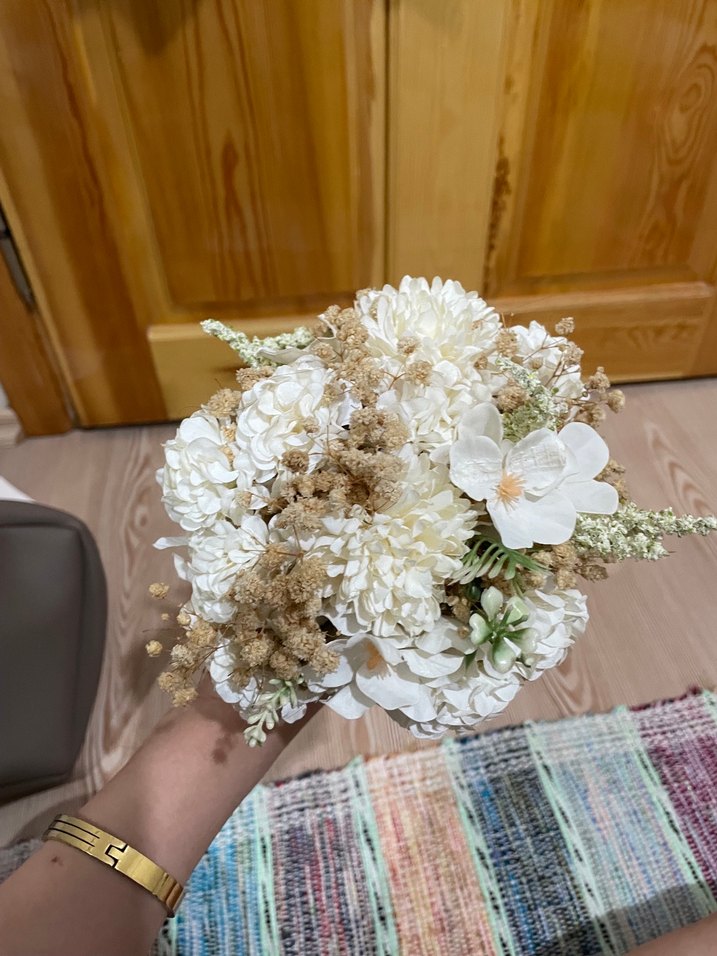 Dantel Detaylı Vintage Beyaz Gelin Buketi - Görsel 2