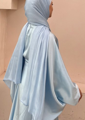 Mavi Saten Uzun Kollu Hamile Abiye Elbise - Görsel 2