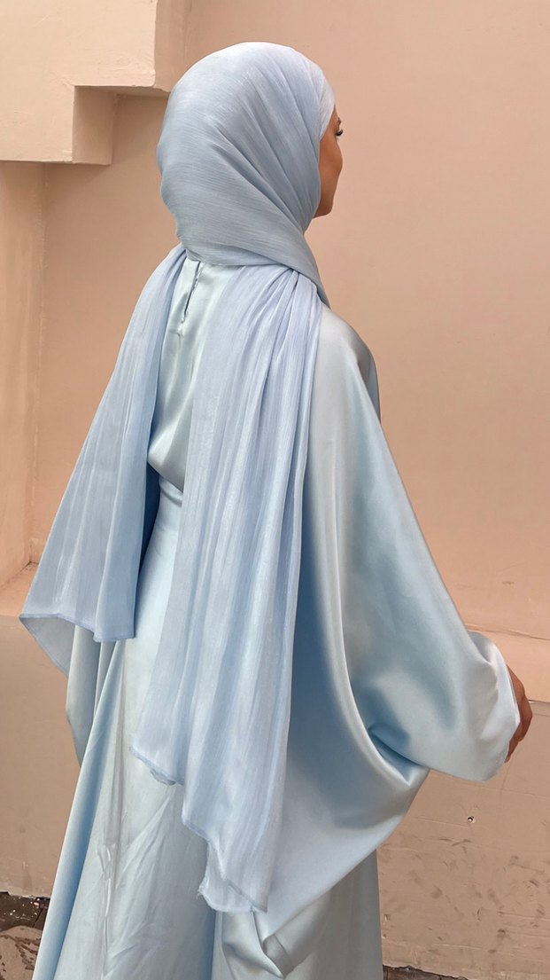 Mavi Saten Uzun Kollu Hamile Abiye Elbise - Görsel 2