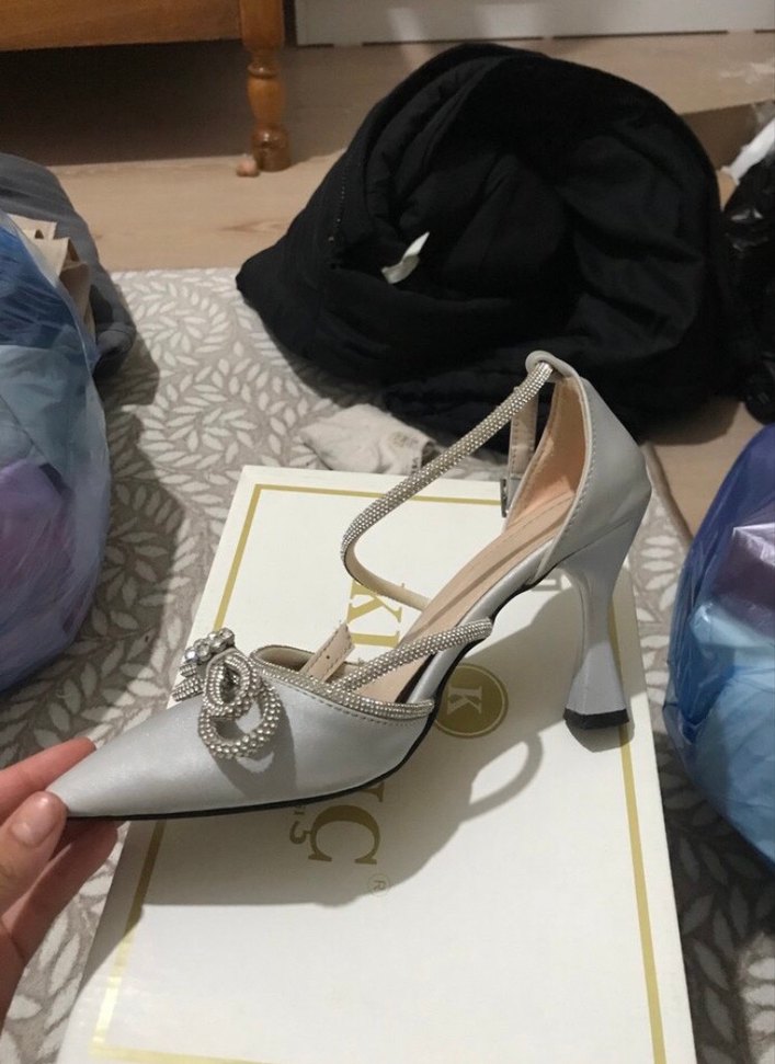 Gri Beyaz Yüksek Topuklu Kadın Abiye Ayakkabı - Görsel 2