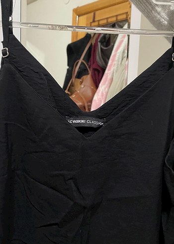 Siyah V Yaka Uzun Keten Elbise - Görsel 3